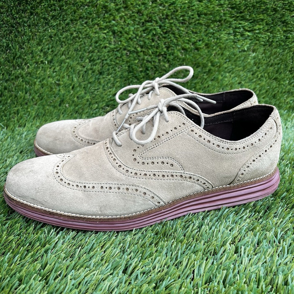 Cole Haan Shoes Men Size 10.5 Lunargrand Wingtip Milkshake Suede Leather Loafers